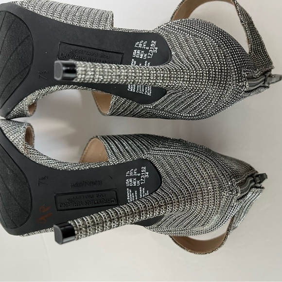 Christian Siriano Silver Sparkle Ankle Wrap Open Toe Heels - Picture 11 of 12